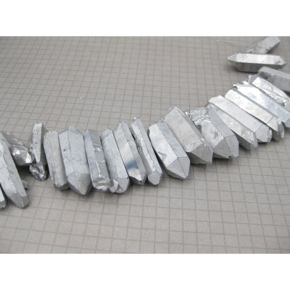 Silver Quartz Point Beads Full Strand Jewelry Making Supplies Craft - Picture 4 of 4